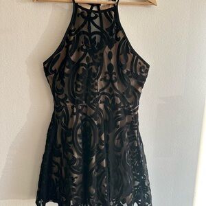 a'gaci Black and Tan Patterned Mini Dress